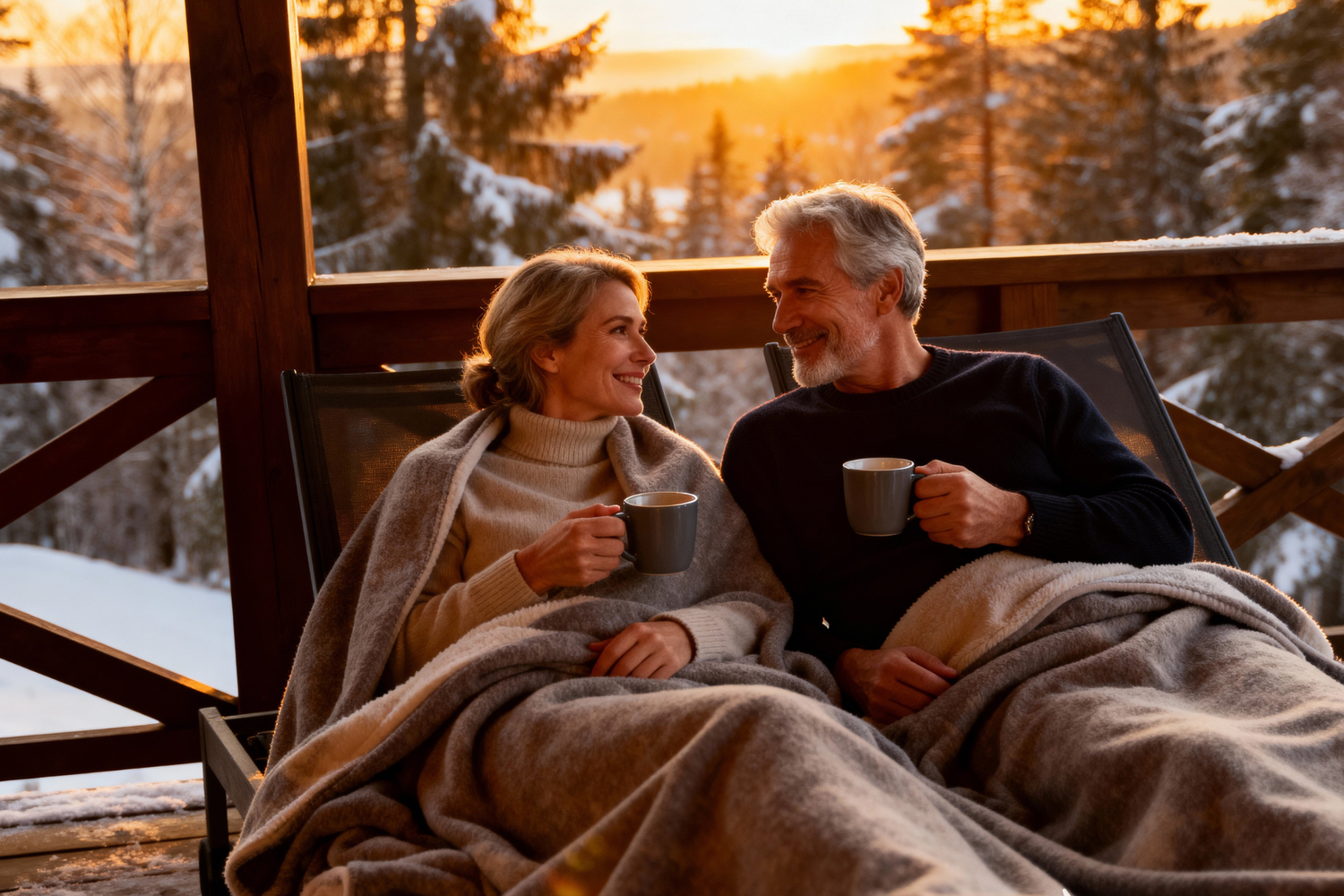 Couple enjoying a winter sunset