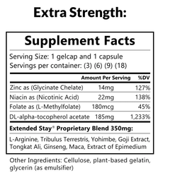 Supplement label with detailed nutritional information and ingredients.