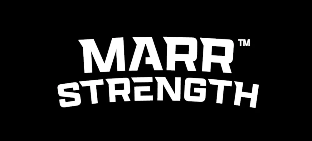 White text 'MARR STRENGTH' on a black background