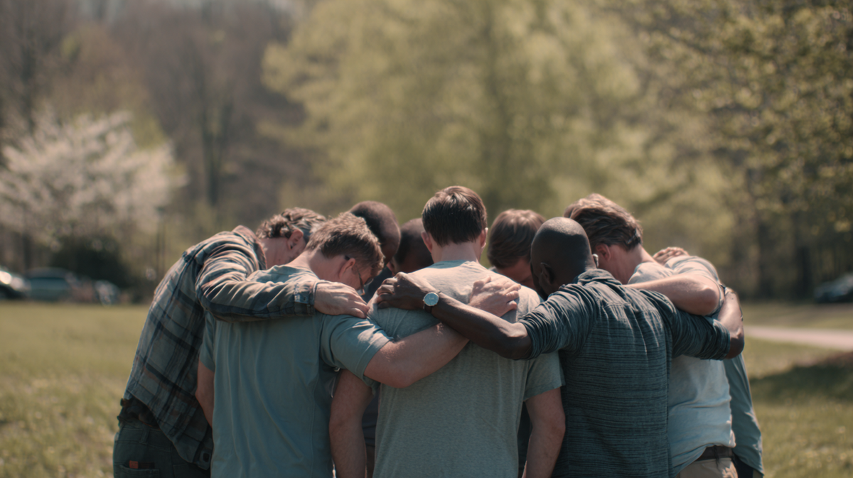 People gathered together in a park