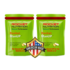 Two packages of Rocket Nutrition Rocket ManUP on a white background