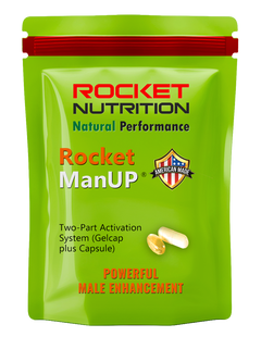 Green packaging of Rocket Nutrition Rocket ManUP on a white background
