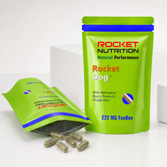 Rocket Dog 222 mg FenBen open-pouch display with capsules