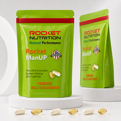 Rocket ManUP Extra-Strength two-pouch pedestal display – American Made men's natural performance supplement, Powerful Male Enhancement, Rocket Nutrition